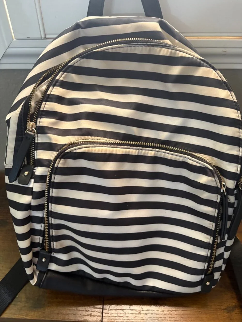 🛍️Kate & Alex Cuffaro Striped Nylon Backpack Black White